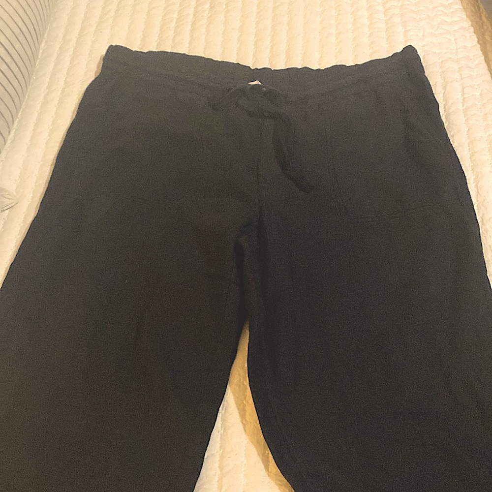 Soft linen black pants.  Drawstrings. Back pockets.